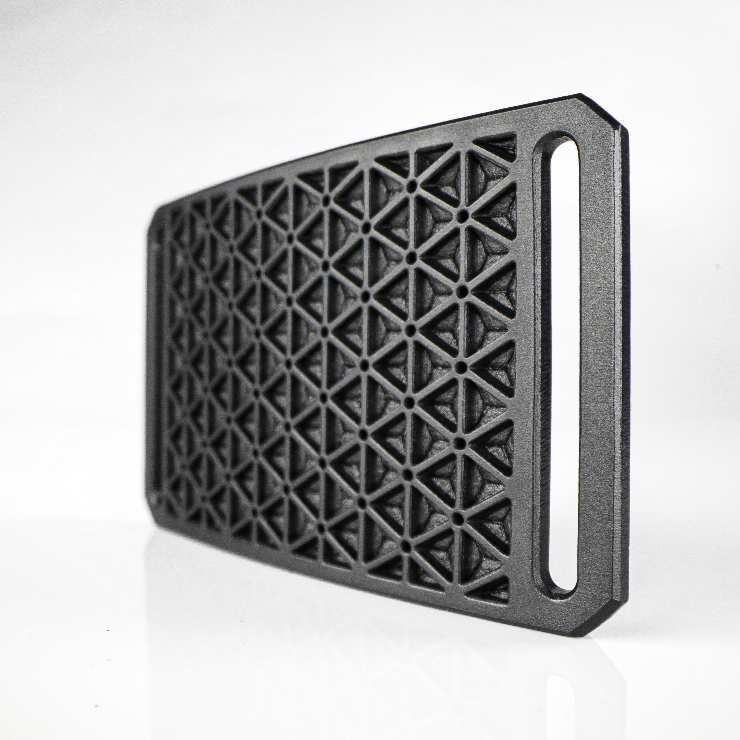 iso grid design belt buckle side view